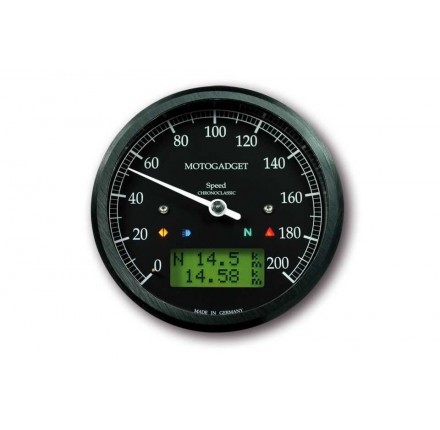 Chronoclassic prędkościomierz 0-200 km/h, czarny cyferblat, zielony wyświetlacz LCD