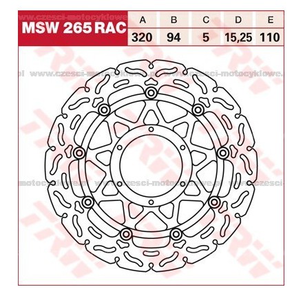 Tarcza hamulcowa TRW, pływająca, tuningowa RAC kod: MSW 265 RAC